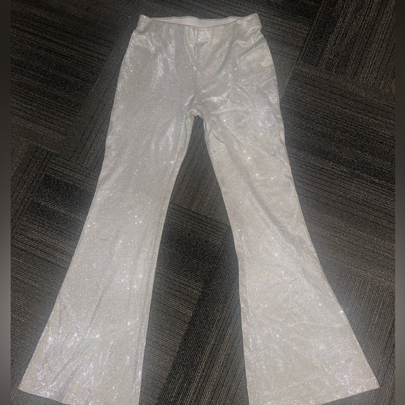 Bought from H&M, only worn ONCE, beautiful silver glitter flare pants! Like new! - Picture 1 of 3
